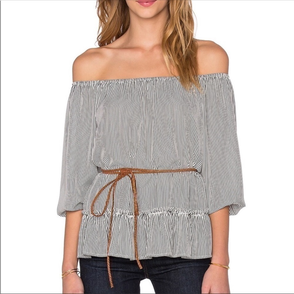 Bailey 44 Christine Navy Striped Off The Shoulder Blouse Top Rope Belt Medium
